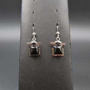 Sterling Silver Onyx And Hematite Stone Handmade Earrings A6825